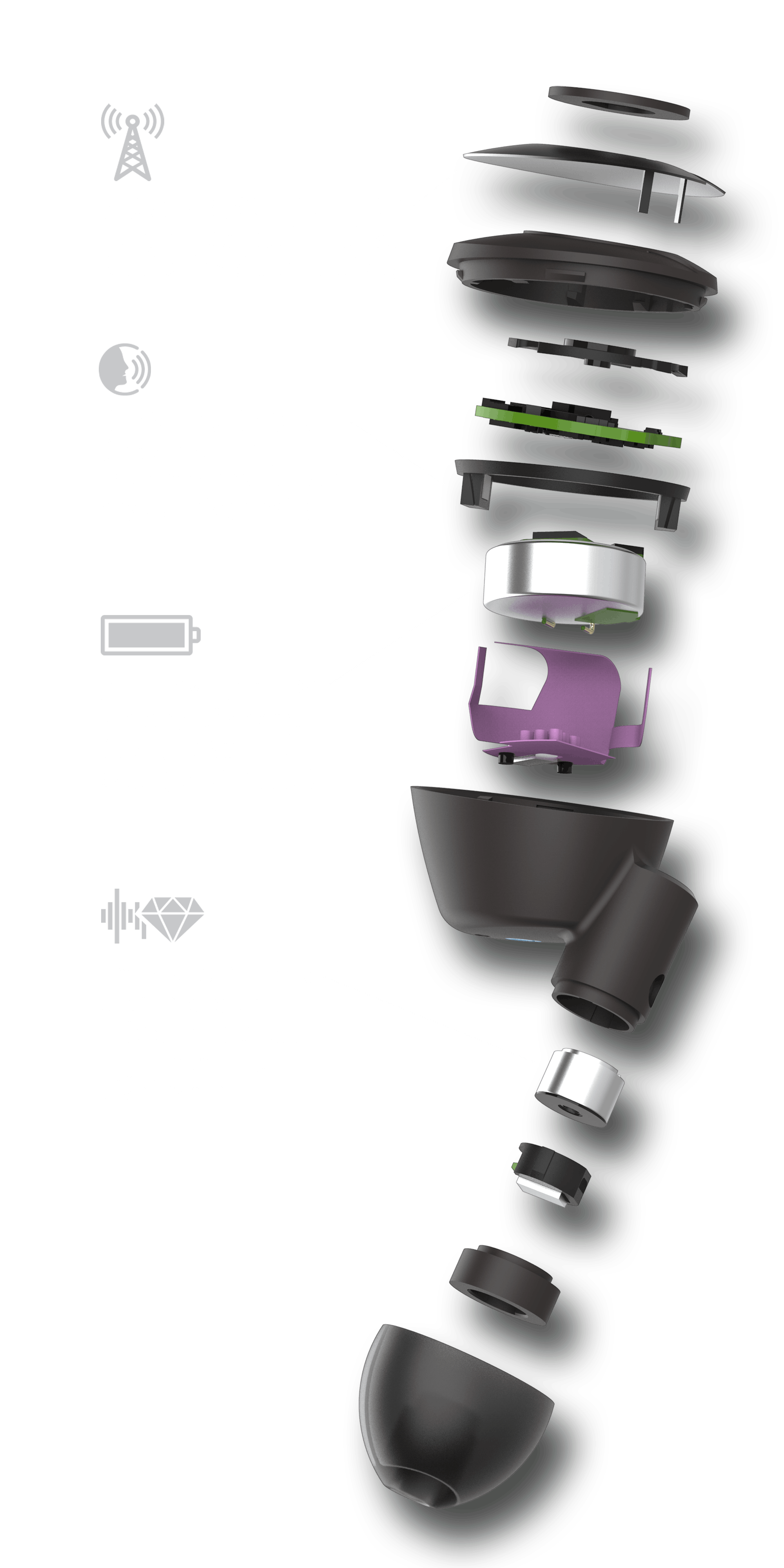 Klipsch T5 II True Wireless Earphone Features in an exploded diagram Mobile